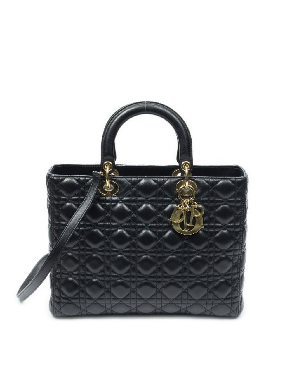 Dior Large Lady Dior Zip Black Cannage Lambskin Leather Handbag